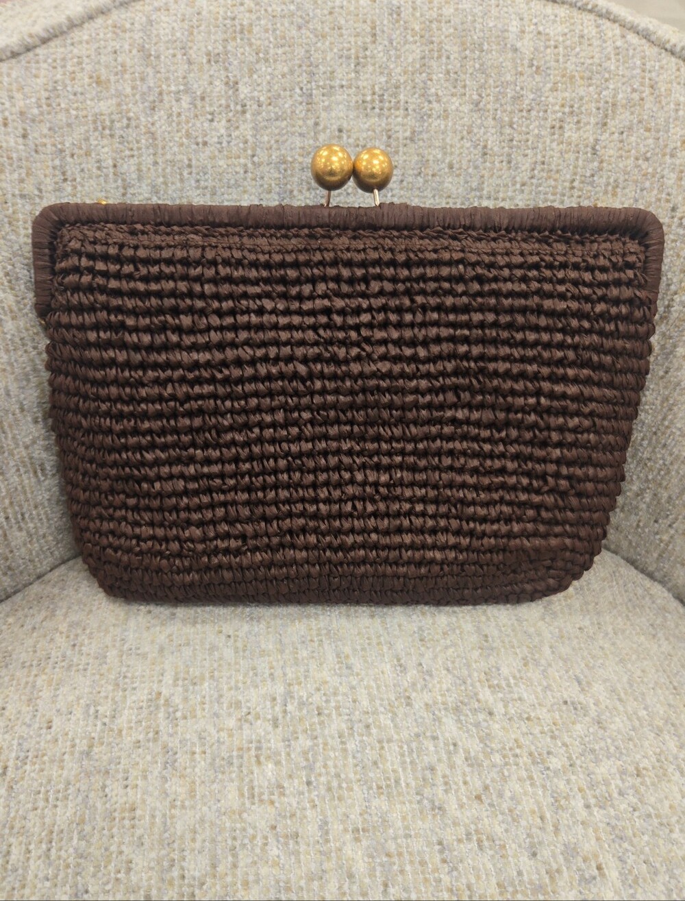 Rachel Zoe Brown Woven Clasp Clutch Handbag